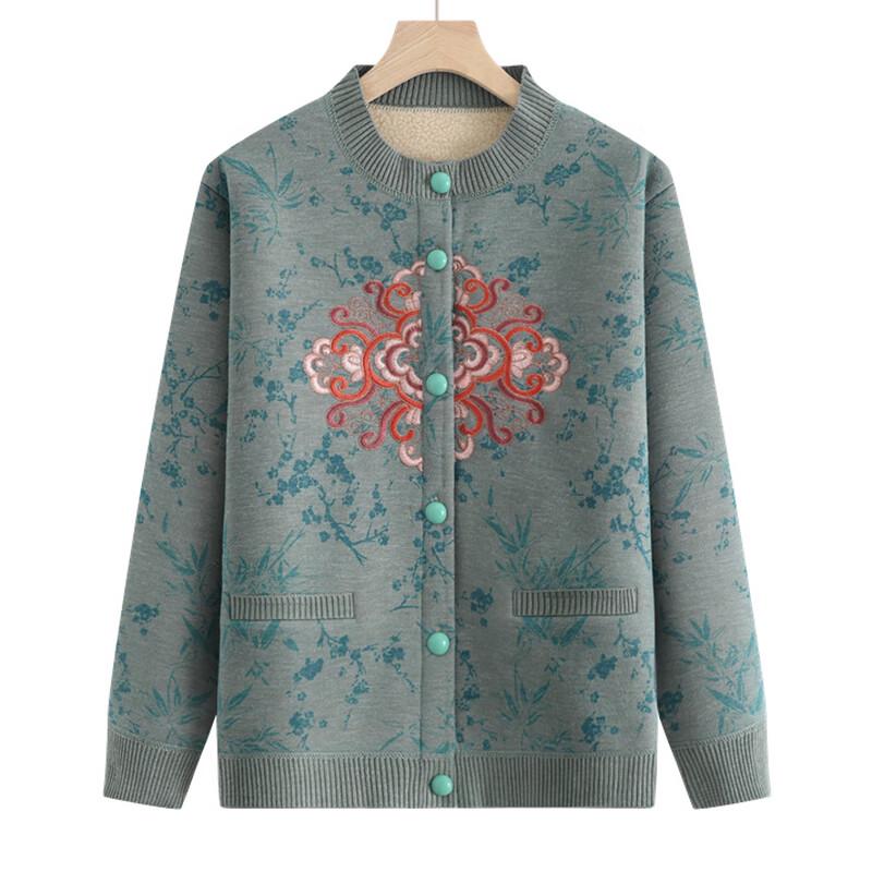 Hodo Women's Mid-Aged & Elderly Winter Fleece-Lined Knitted Cardigan