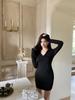 2026 Autumn/Winter V-Neck Slimming Long-Sleeve Dress: Feminine Hip-Hugging Short Skirt