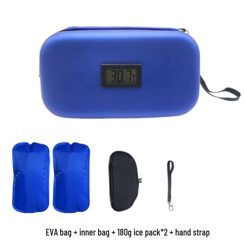 Portable Insulin Cooler Bag with Thermometer and Ice Pack for Outdoor Use
