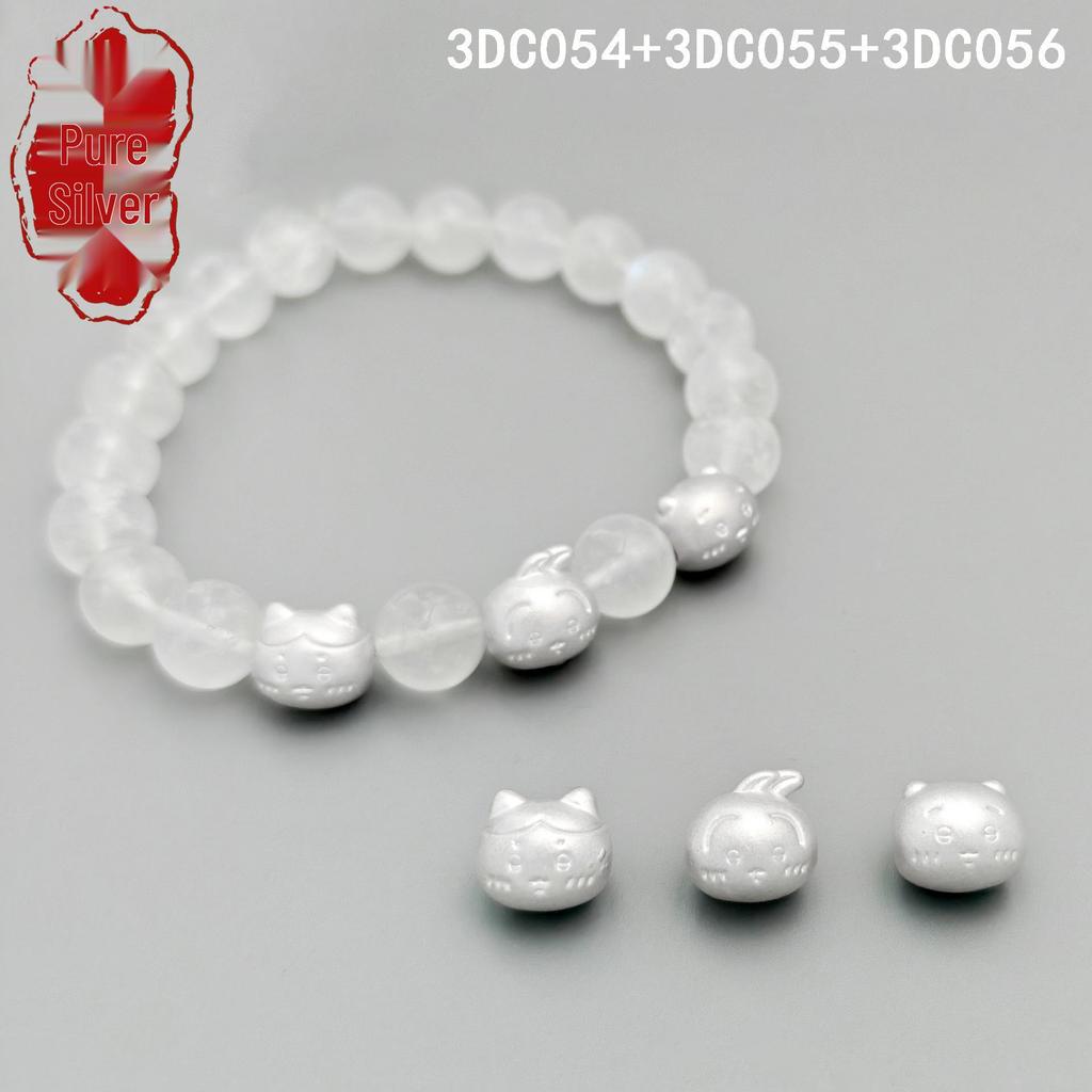 Sterling Silver 999 Anime Chiikawa Jii Hachi 3D Character Beads Bracelet Cord DIY