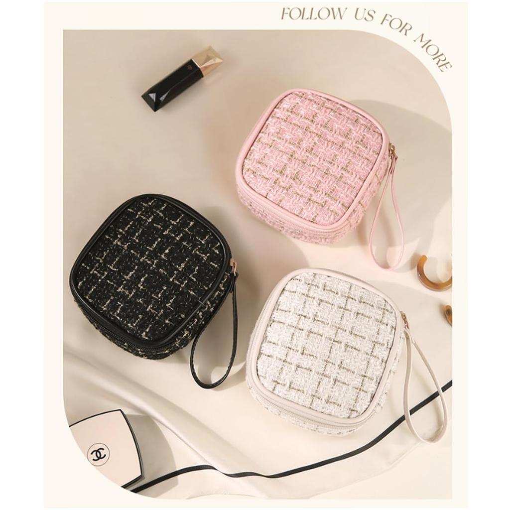 Cute Cosmetic Pouch for Women, Makeup Pouch with Small Organizer, Large Capacity, Full Makeup Storage, Travel, Portable Mini Pouch (White)