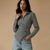 Dames Europese Stijl Gestreept Lange Mouwen Asymmetrisch Casual Blouse Shirt