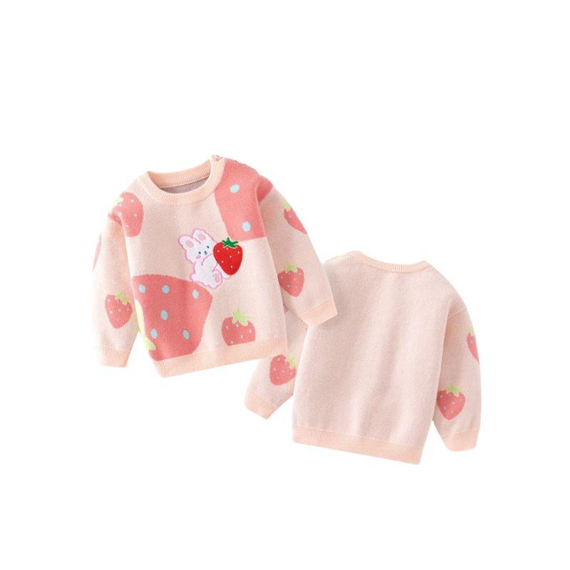 Cute Spring and Autumn Bunny Girl Combed Cotton Sweater