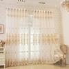 1pc European Style Rhombus Embroidery Sheer Curtains, Modern Geometric Translucent Embroidered Window Sheers