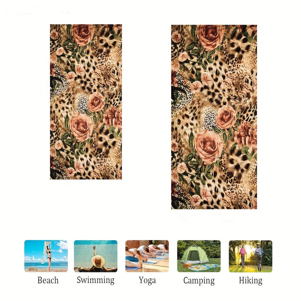 Vintage Rose Leopard Print Beach Towel Flat Print Luxury Floral Animal Skin Pool Towel for Outdoor Party Seaside Decor