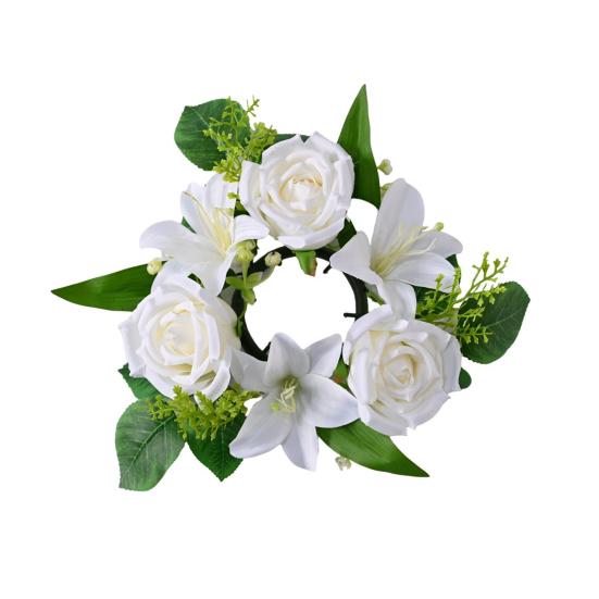 Artificial Floral Wreath for Front Door Realistic Large Rose Lily Flower Wreath with Leaves for Spring Valentine's Mother's Day Wedding Home Decor