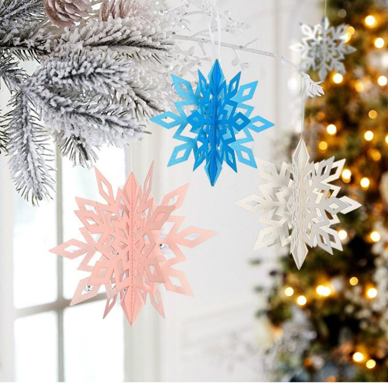 6pcs Card Paper 3D Hollow Snowflake Hanging Ornaments Decoration for Christmas Party