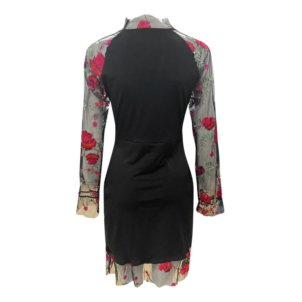 Fashion Women's Hot Stamping Dress Long Sleeve V-Neck Sexy Knee Dress