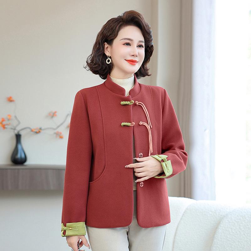 Retro Chinese Style Stand-up Collar Top: Spring & Autumn Plus Size Jacket for Middle-aged and Elderly Women