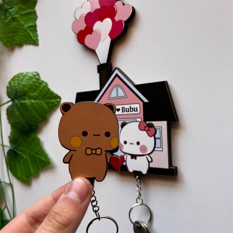 Creative Wall Key Holder Cute Cartoon Acrylic Keychain Hanger Key Hooks Organizer Rack Home Decor Refrigerator Stickers Gifts