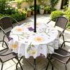 Outdoor Round Tablecloth With Umbrella Hole Waterproof Oil Resistant Floral Leaf Patio Garden Deck