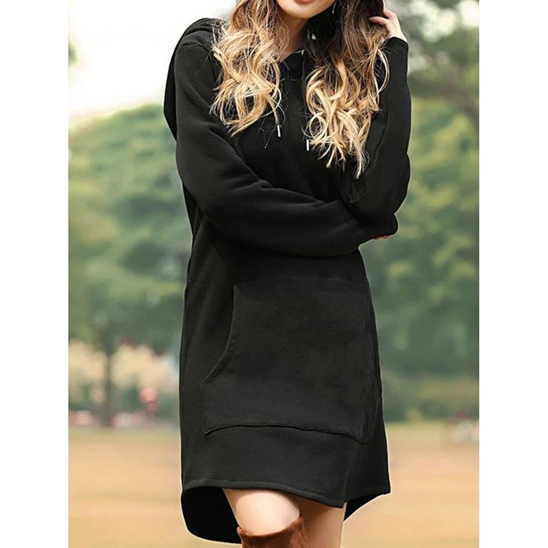 Autumn New Long Sleeve Plus Size Hooded Sweatshirts Women Winter Fashion Solid Casual Loose Hoodies Women Mid Length Office Ladies Hooded Tops 25011