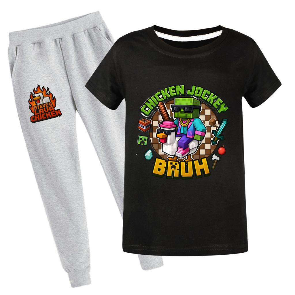 Chicken jockey summer short-sleeved T-shirt and pants suit for middle and large children 4519