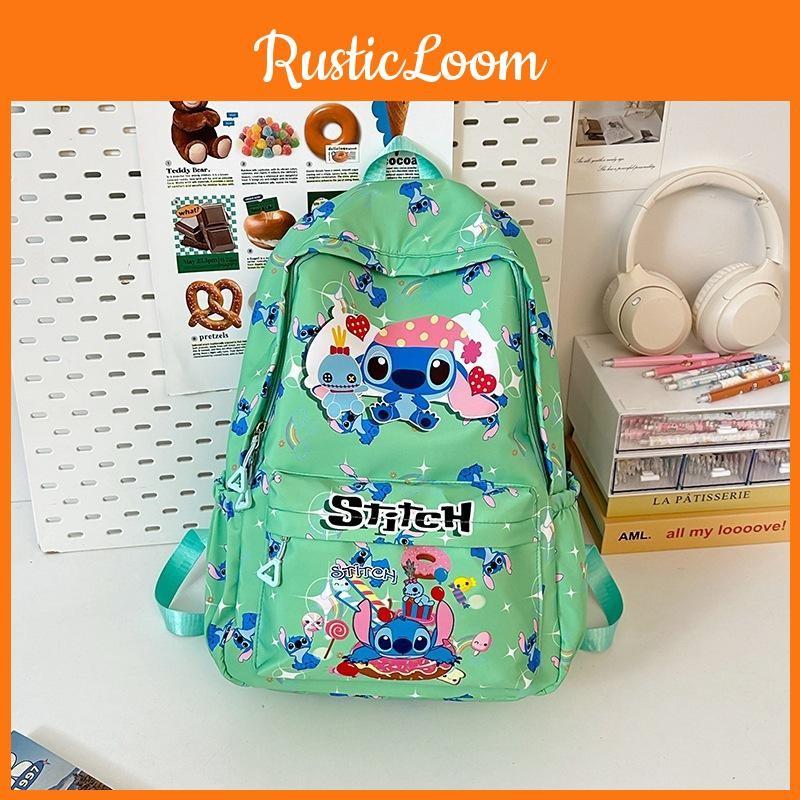 Cartoon Lilo Stitch Backpack Middle School Students Breathable Nylon Material