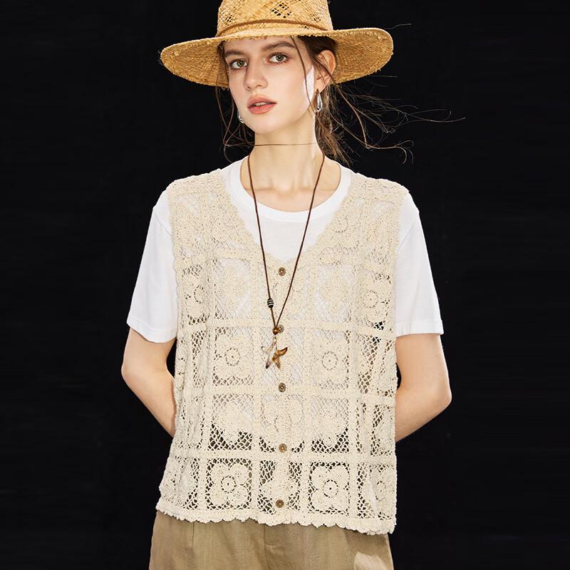 Cotton Blend Hollow Crochet V-Neck Vest Cover-Up