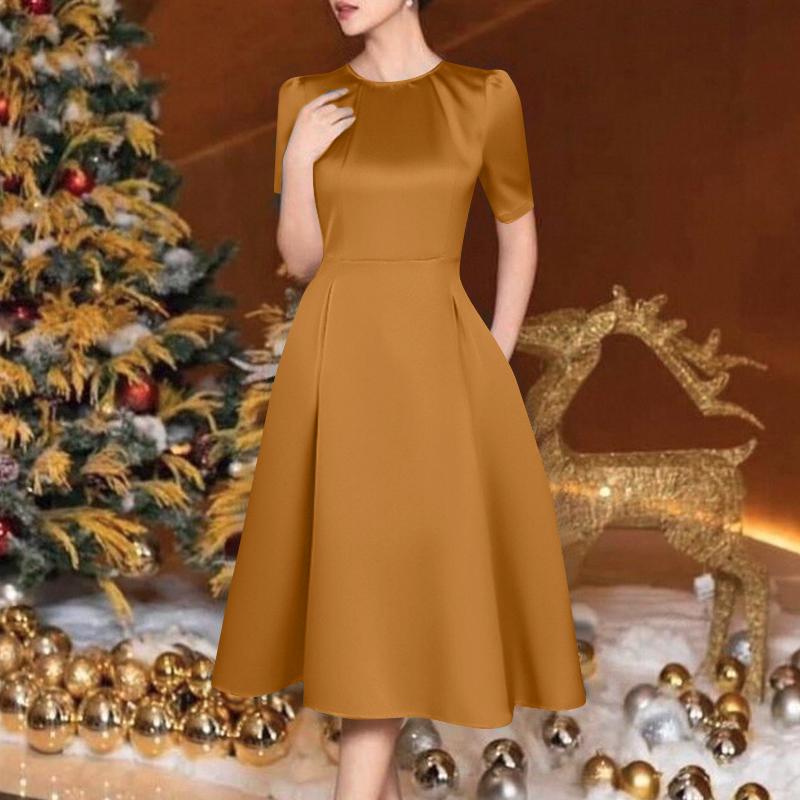 

ZANZEA Женское повседневное платье А-силуэта с круглым вырезом и короткими рукавами на лето S коричневый