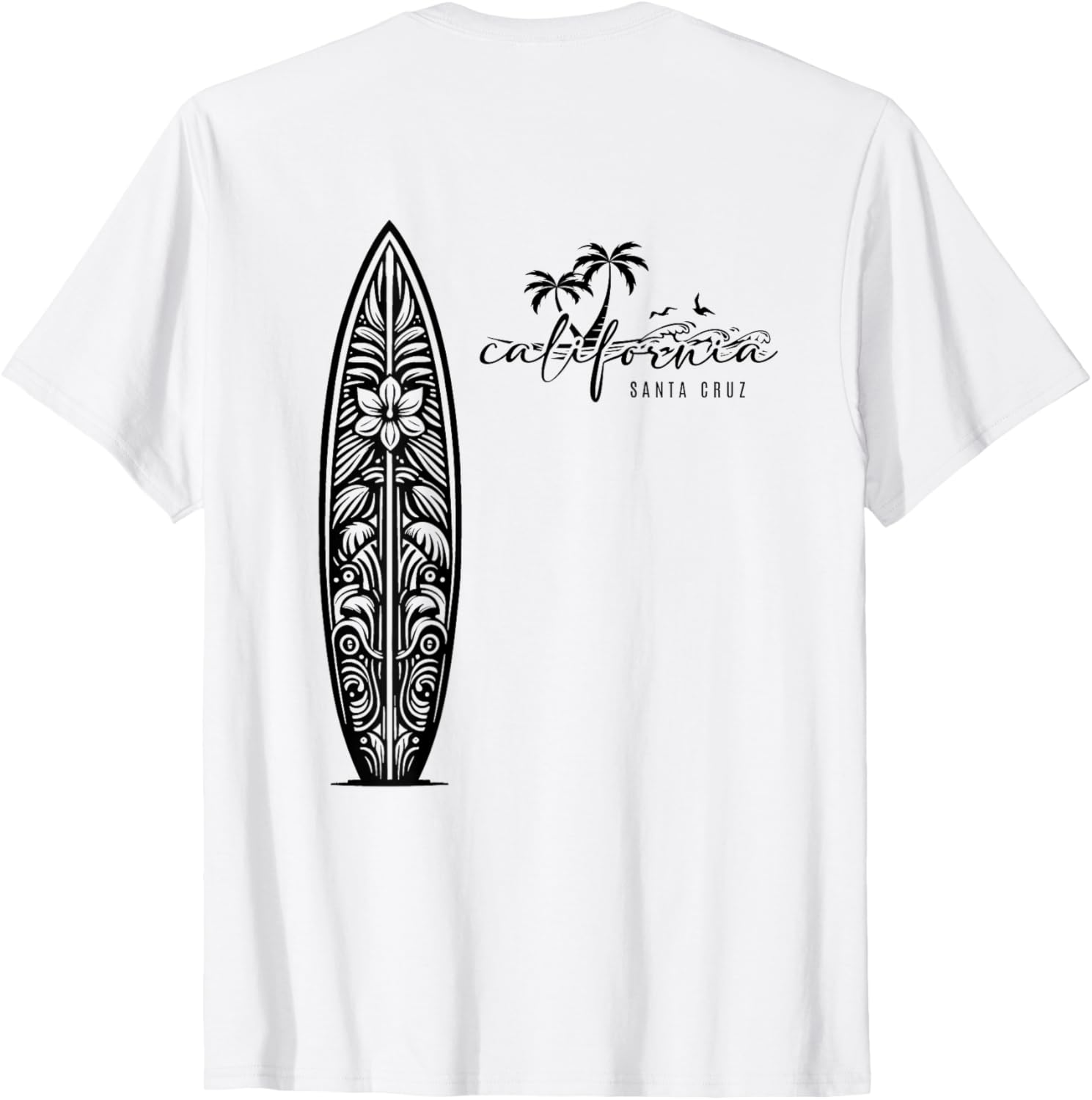 California Santa Cruz, Surfing Surfboard Backprint T-Shirt S