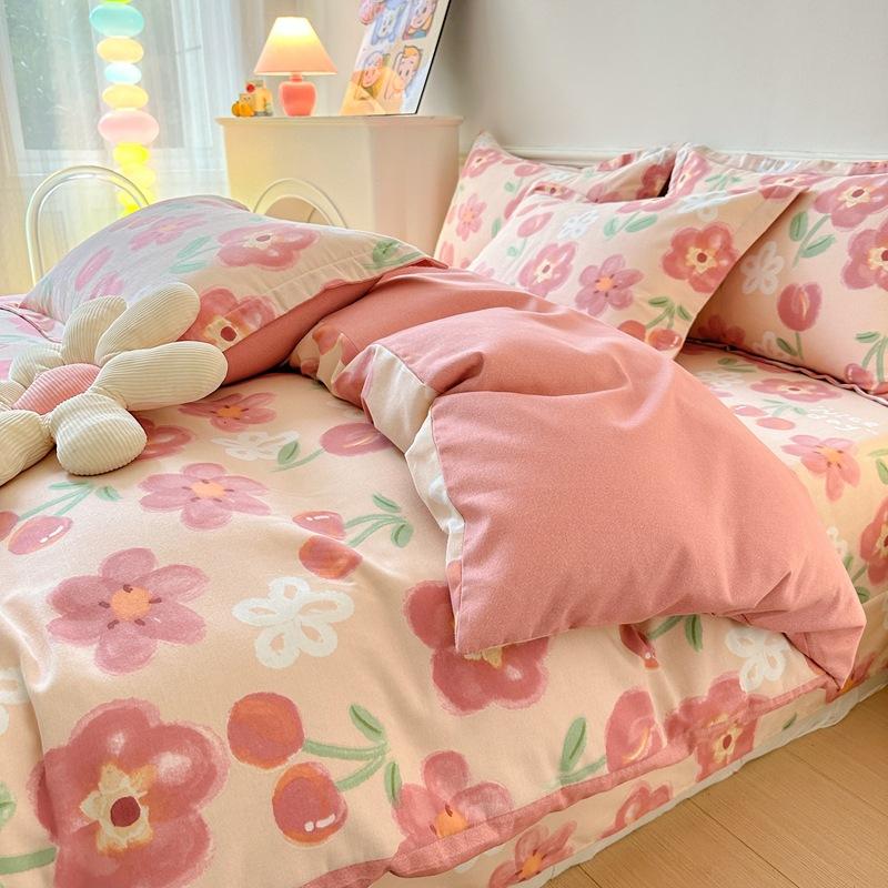 Pure cotton thickened and ground four-piece set of bedding, three-piece set of quilt cover for college students, bed sheets for mothers and babies in