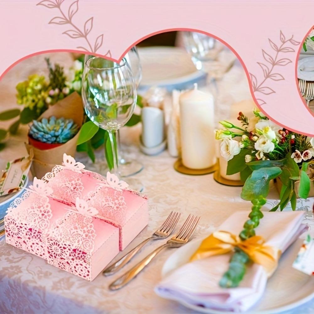 50pcs Laser Cut Favor Boxes Floral Favor Boxes Party Favor Boxes for Bridal Anniverary Wedding Party Favor Pink Small Business Supplies Packaging Box