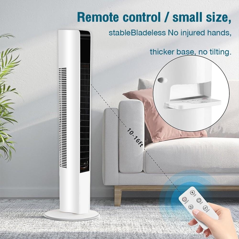 3-Speeds Intelligent 360° Air Circulation Fan Adjustable Bladeless Tower Fan Remote Control Low Noise Home Office Standing Fan