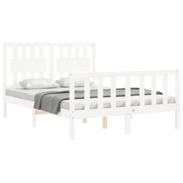 VidaXL Bed Frames with Headboard White Small Double Solid Wood 3192397