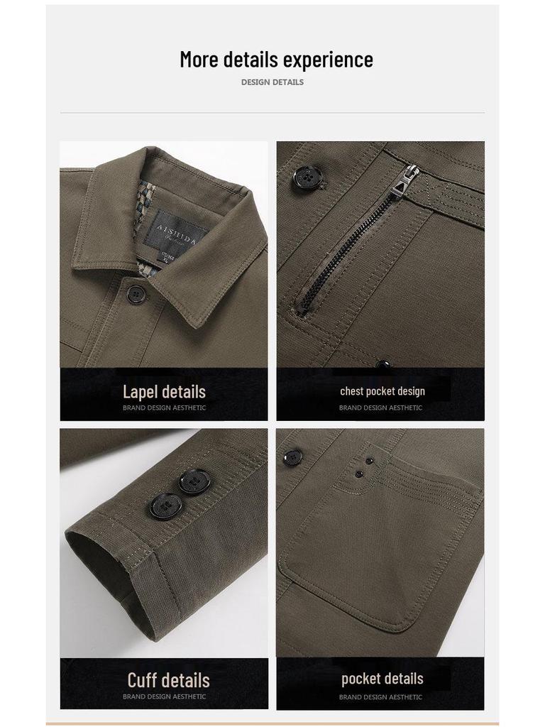 Men's Spring & Autumn Pure Cotton Lapel Jacket: Casual, Loose Fit for Middle-aged & Elderly