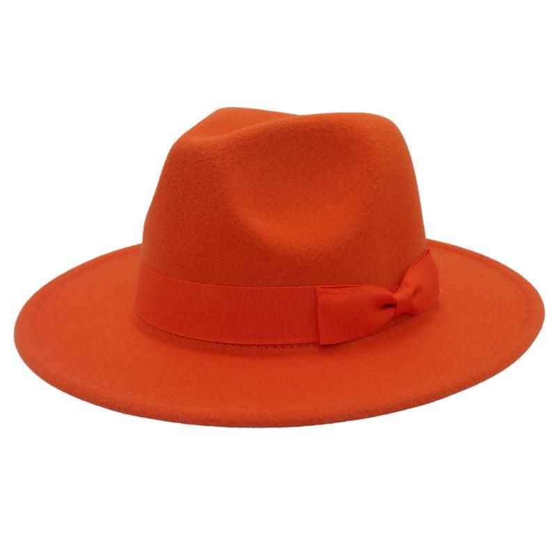 Europäischer und amerikanischer Stil Jazzhut Herbst und Winter Hut mit großem Schirm Mode Schleife Flacher Rand Zylinderhut Herren und Damen Wollfilzhut