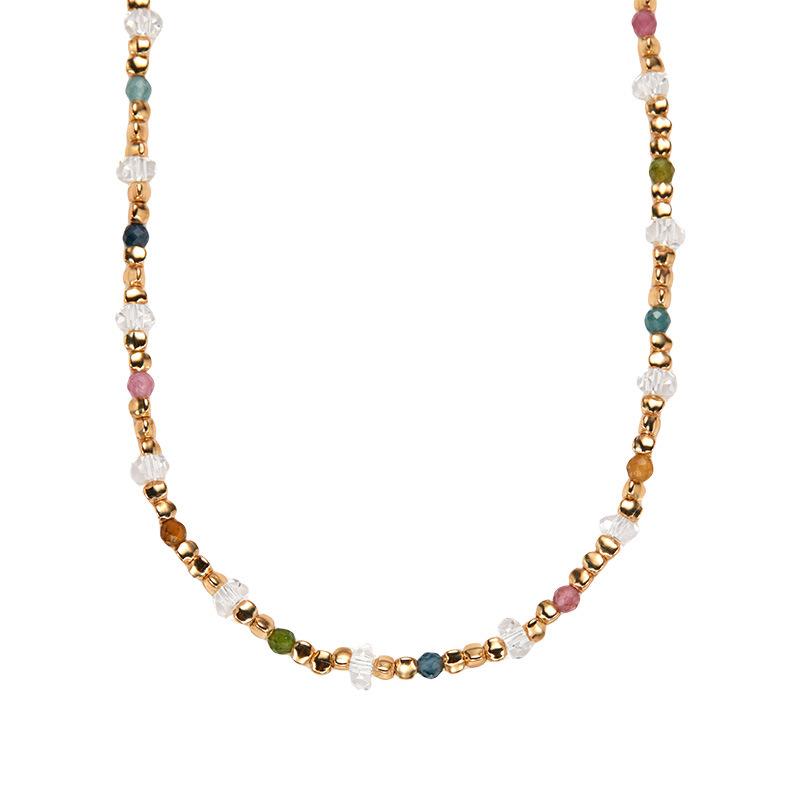 S925 Silver Natural Tourmaline White Crystal Color Treasure Necklace Women'S Personality Advanced Sense Handmade Beaded Temperament Clavicle Chain