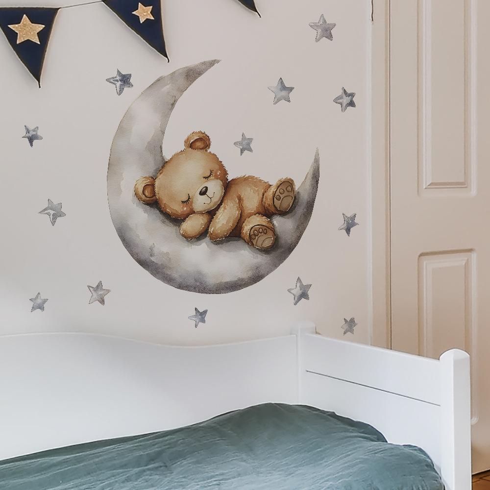 Cartoon Goodnight Bear Moon Star Home Background Beautification and Decoration Wall Stickers