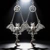 Gothic Style Alloy Earrings With Moon And Star Bat Design For Women