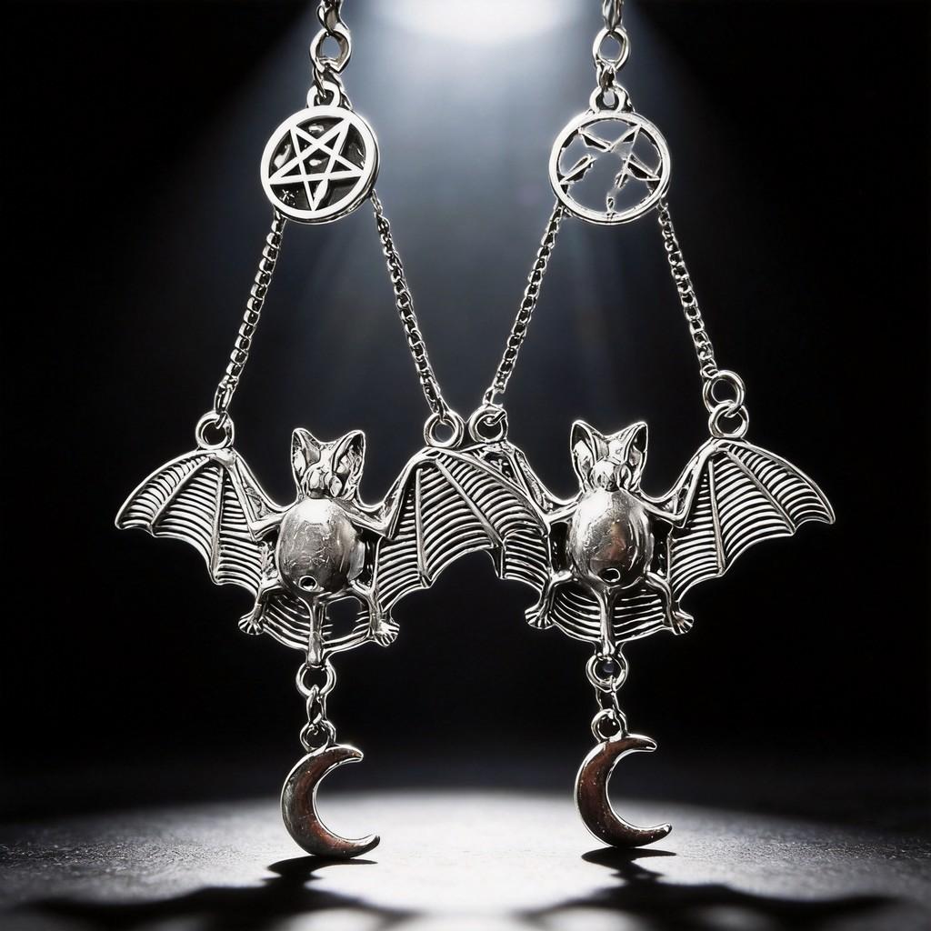 Gothic Style Alloy Earrings With Moon And Star Bat Design For Women