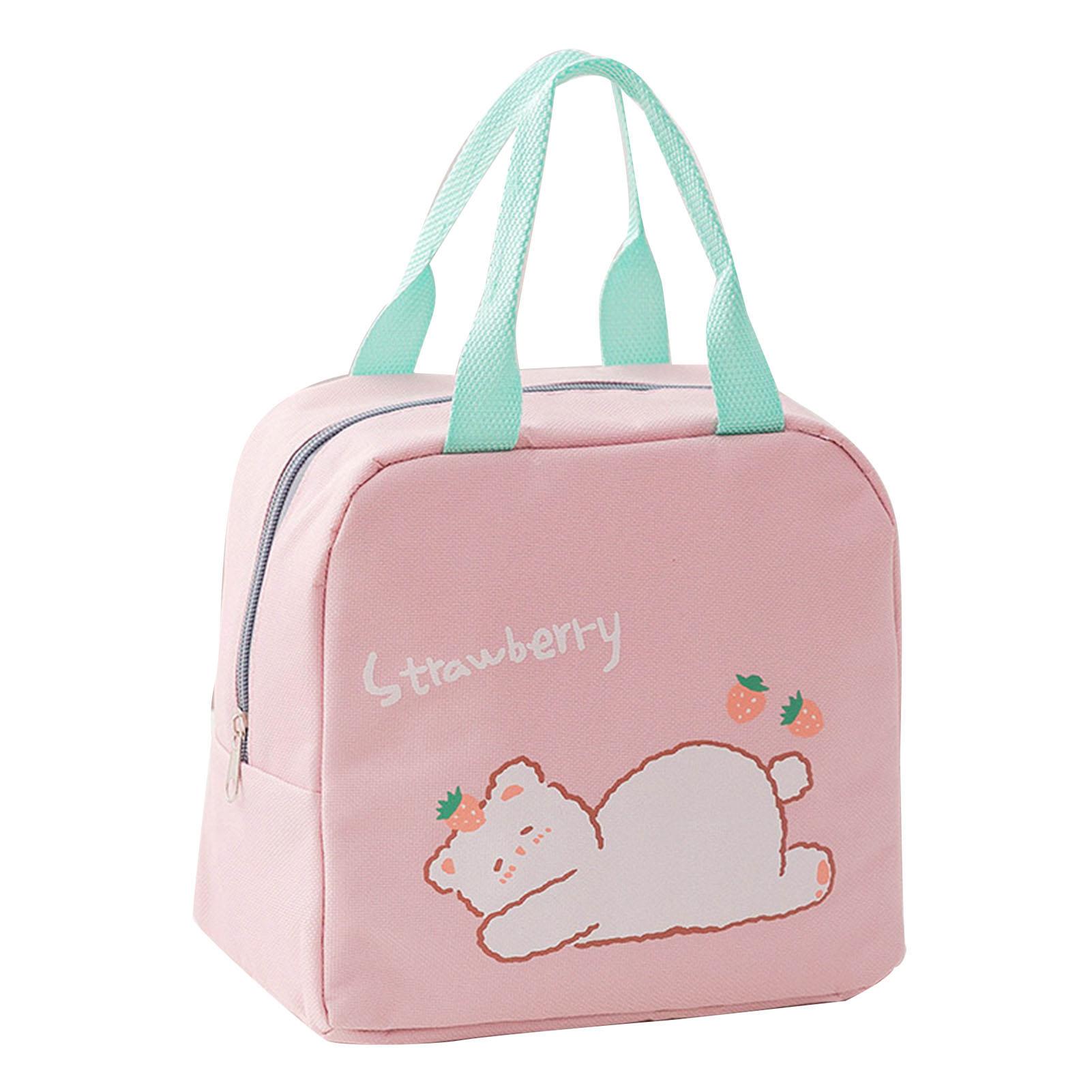 

Lunch Bag Cartoon Style Zipper Widened Handle Oxford Cloth Aluminum Film Portable Lunchbox Bag for розовый
