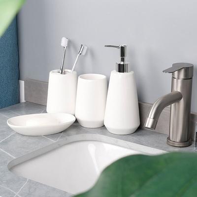Bouteille Blanche Pure en Céramique pour Lotion Porte-Brosse à Dents Tasse à Bain de Bouche Porte-Savon Accessoires de Salle de Bain Hôtel Distributeur Portable