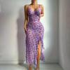 Slim Slit Sleepwear Butterfly Printed Dress Evening Relaxation Dress L M Casual Evening Dress Comfortable Sleepwear