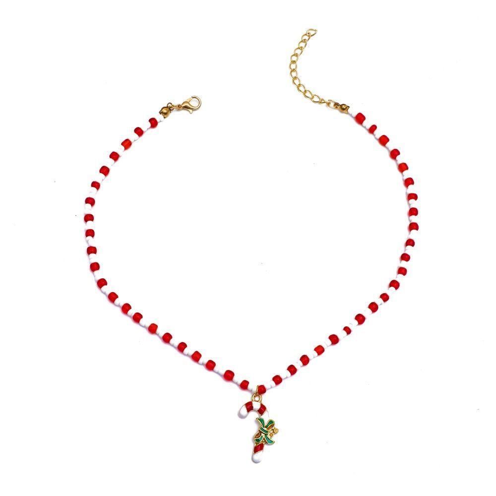Clavicle Chain Christmas Necklace Christmas Tree Cartoon Pendant Choker Rice Beaded Chain  Girl