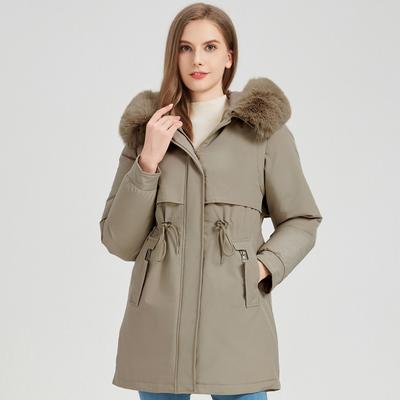 Mode Wintermantel Damen Lang Parkas Kapuze Kunstfellkragen Abnehmbare Ärmel Locker Dick Warm Damenjacken