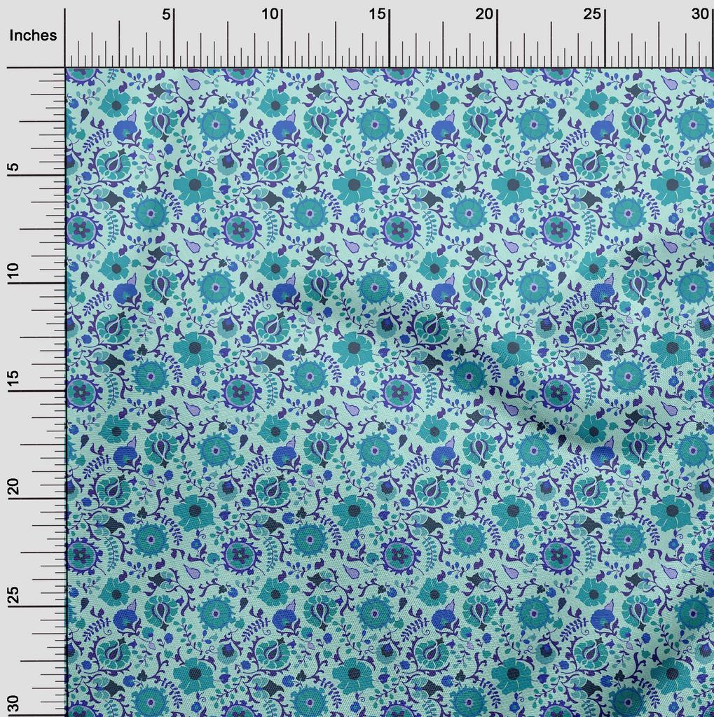 oneOone Baumwoll-Flex Hellblau Stoff Asiatisch Suzani Patchwork-Materialien Druck Nähstoff Pro Meter 40 Zoll