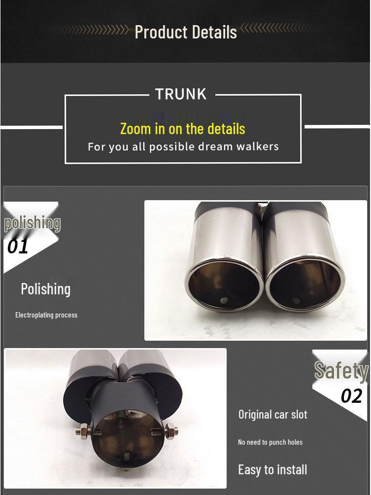 Compatible Muffler Tailpipe for Citroen C3-XR, Venucia T70, Zotye T600 - Dual Outlet