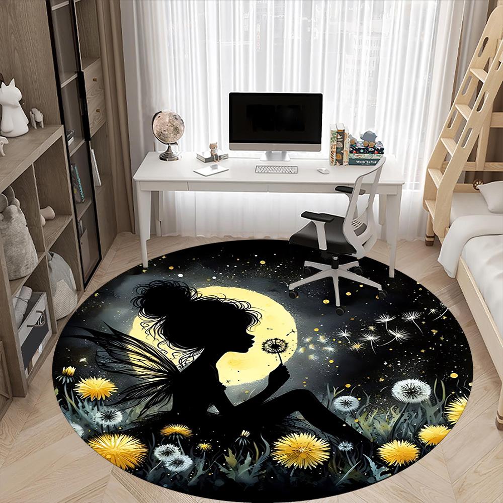 1pc Fairy Dandelion Office Round Area Rug,  Mat Suitable ForOffice, Under Office Chairs Bedroom Living Room Home Decor, Room Deco