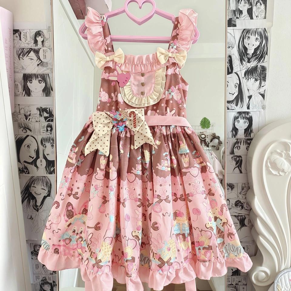 Teeparty Mädchen Lolita Kleid Jsk Täglich Süß Cartoon Druck Rüschen Hohe Taille Lolita Kleid für Damen Sommerkleid