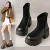 Autumn and winter new small thick-soled heightened piled thick heel thin short boots retro Martin boots women's British style