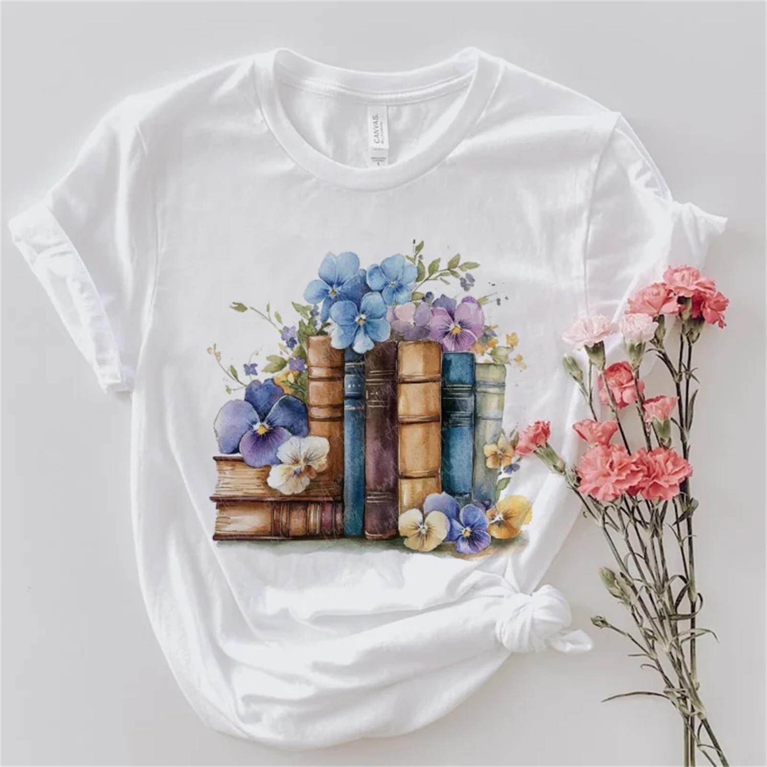 2025 New Flower Pattern Top Cute T-Shirt Women s Fashion Style Harajuku Top Summer Basic Versatile Cartoon 90s Popular T-Shirt S