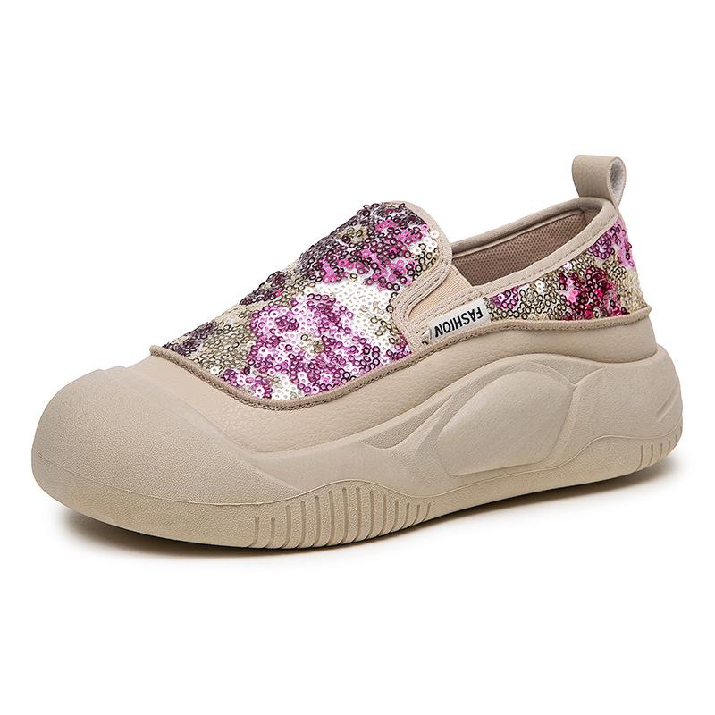 Loafers women's 2025 autumn new sequined breathable lazy one-pedal women's shoes spring thick-soled non-slip muffin shoes