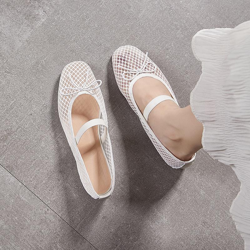 

Spring and Summer Fashion Breathable Net Versatile Flat Single Shoes Shallow Mouth One-line Buckle Round Toe Mary Jane 42 білий