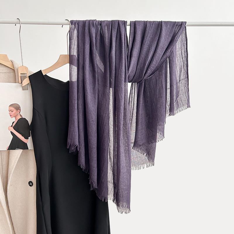 Cotton and linen scarf, fashion, literary style, solid color, linen scarf, women's air-conditioned room, shawl, and sunscreen silk scarf outside.