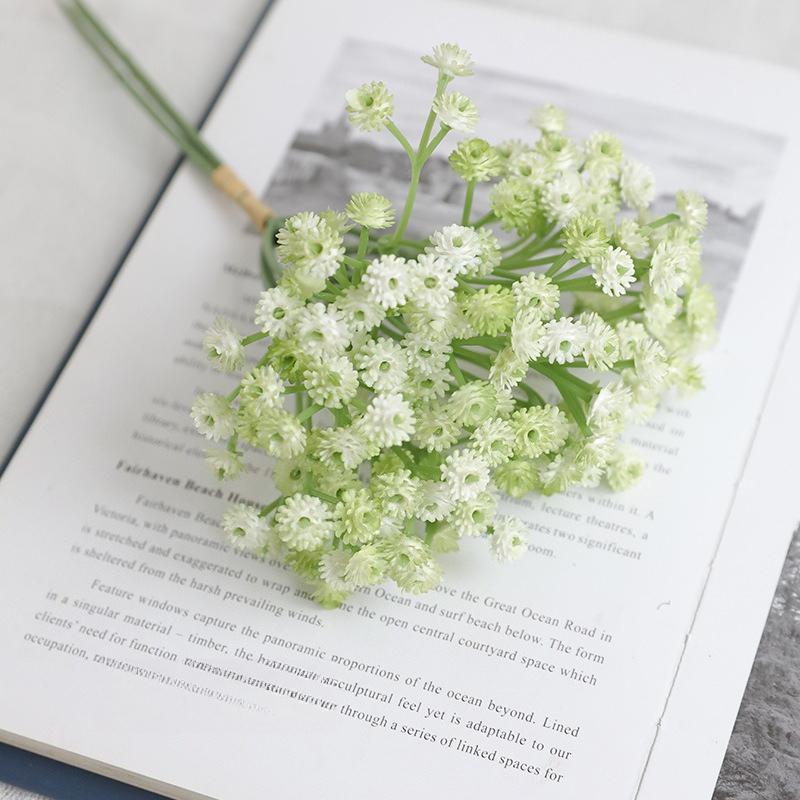 Soft Plastic Baby's Breath Artificial Flowers 22cm Real Touch Gypsophila Mini Bouquet for Wedding Home Decor, 1 Pack