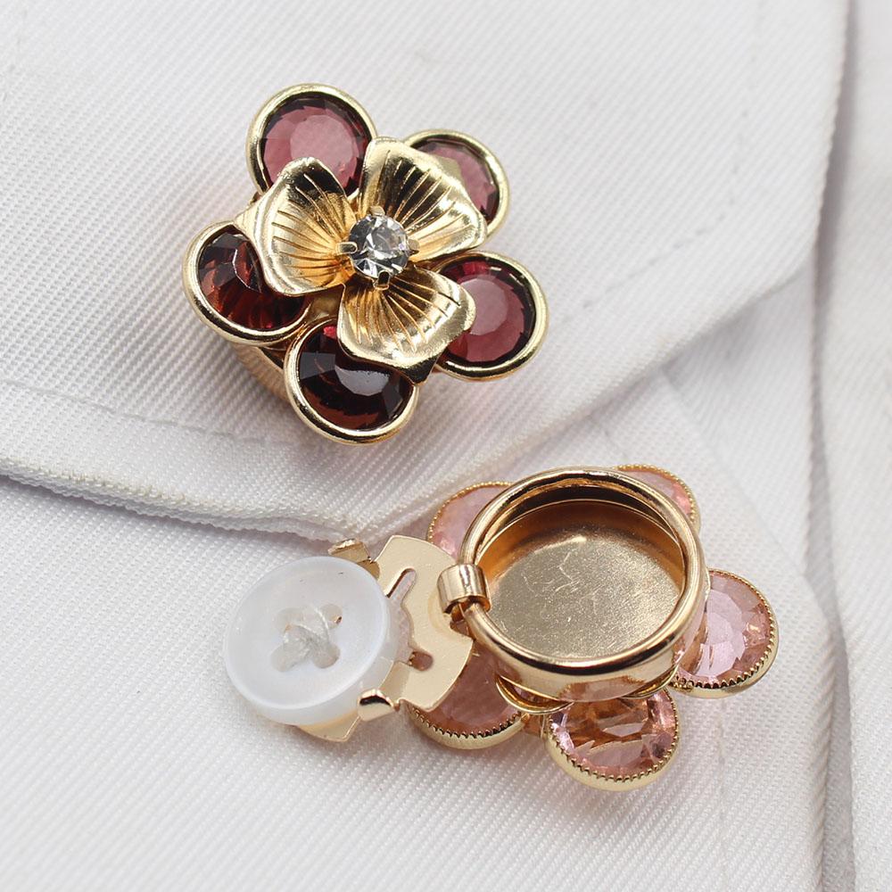 

2026 new 23MM high-end temperament style gold retro flower rhinestone French shirt cufflink set simple wedding dress decoration 1PCS