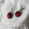 Temperament Gothic Geometric Oval Lacework Deep Red Glass Crystal Dangle Earrings for Women Halloween Charm Retro Jewelry Gifts