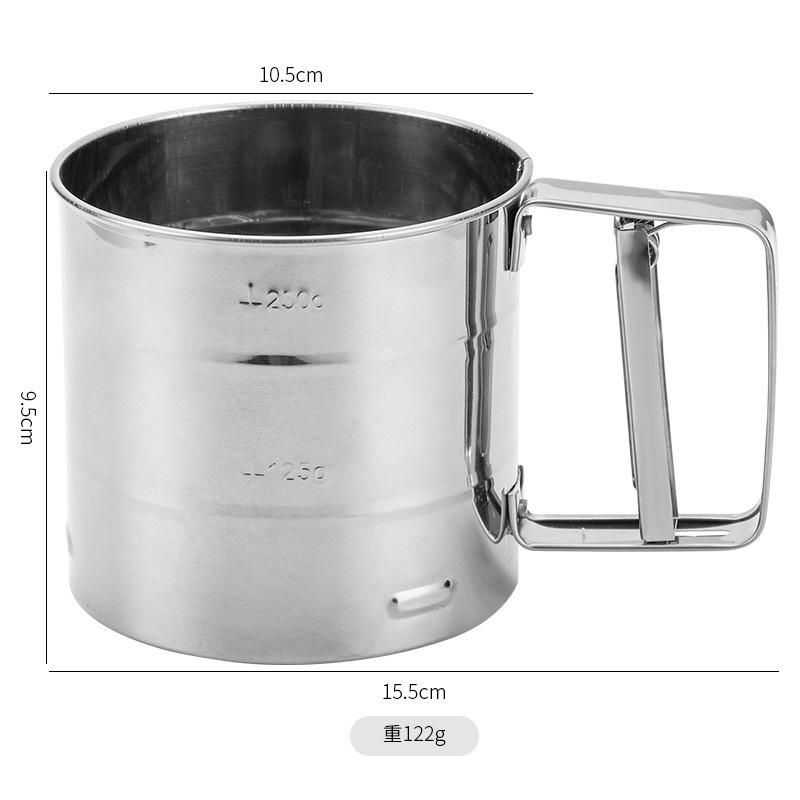 Semi-automatic Fine Mesh Flour Sieve Sifter with Measuring Scale Stainless Steel Icing Sugar Filter Cup Strainer Kitchen Baking