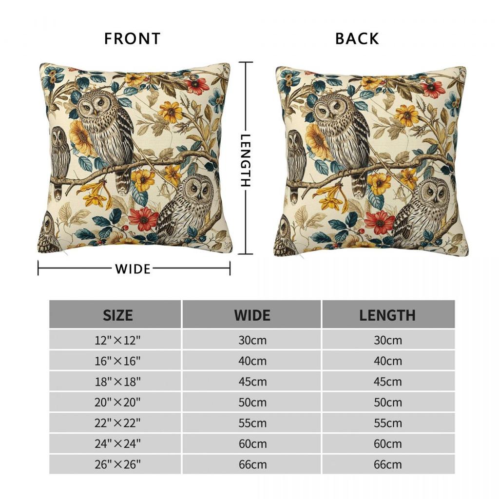 Retro Floral Owl Bird Square Pillowcase Cushion Cover Pillow Case Throw Pillow Cover for Home Bedroom Car